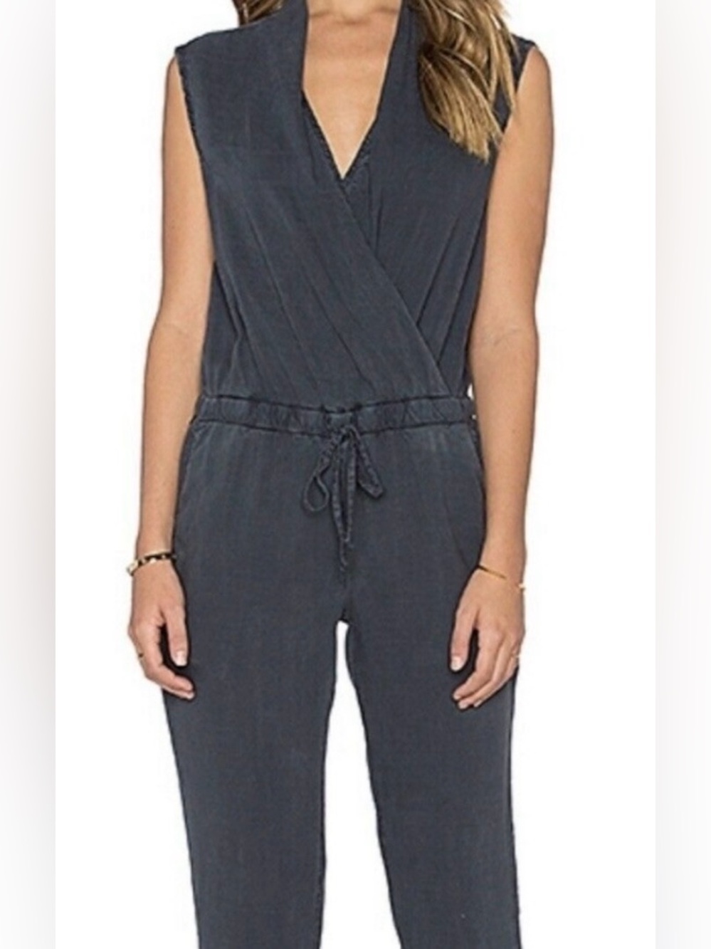 Anthropologie Cloth & Stone Chambray Lyocell Jumpsuit Small Blue Gray